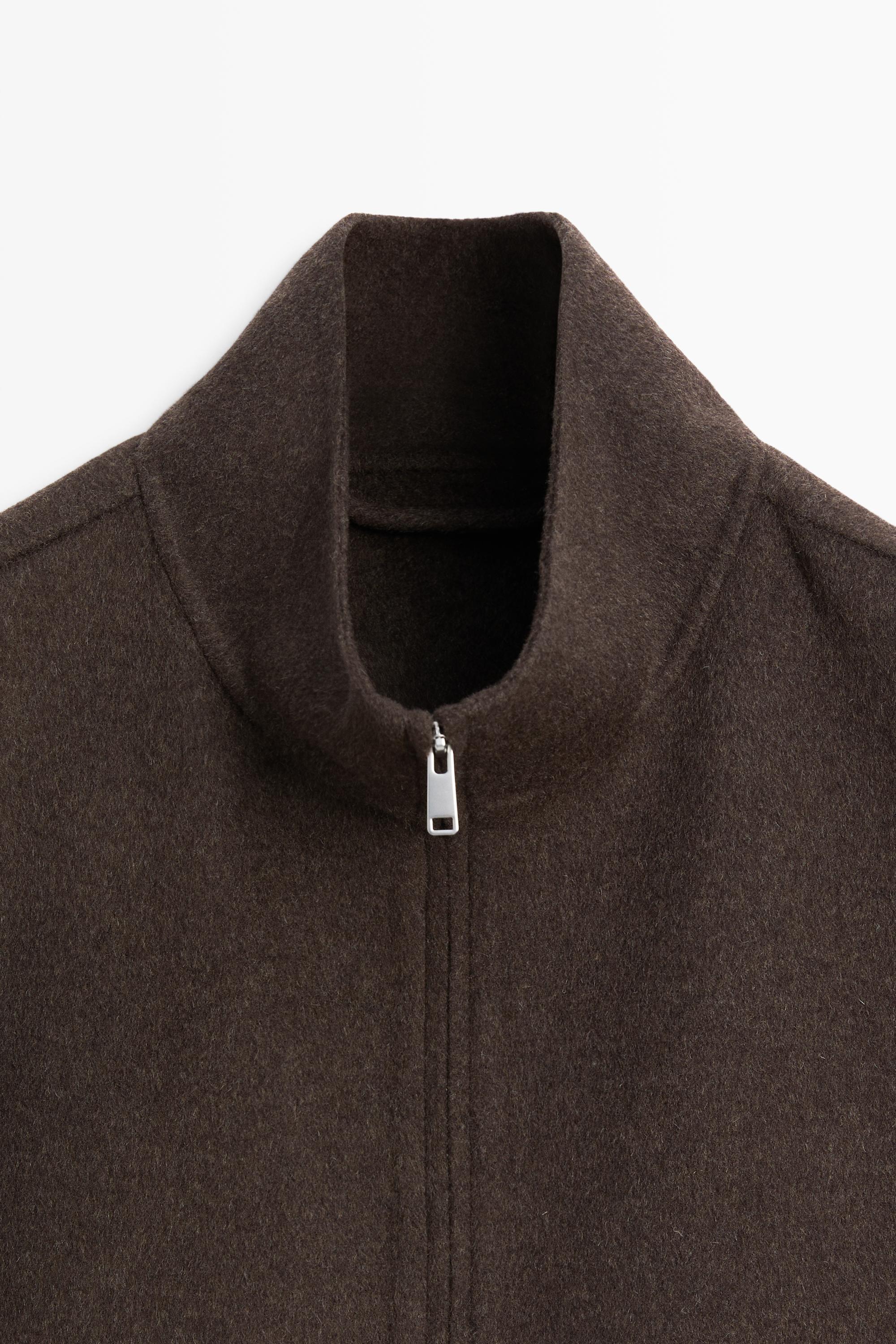 Wool blend double-fabric jacket with high neck